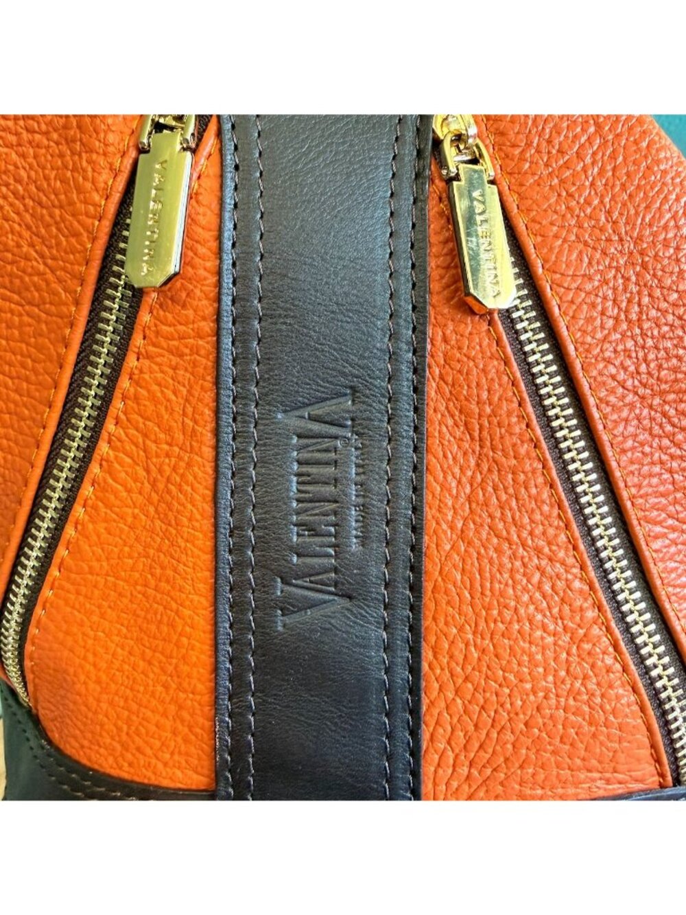 Valentina Italian Leather Shoulder Backpack Pebbled Orange Brown Many Pockets - Picture 2 of 16